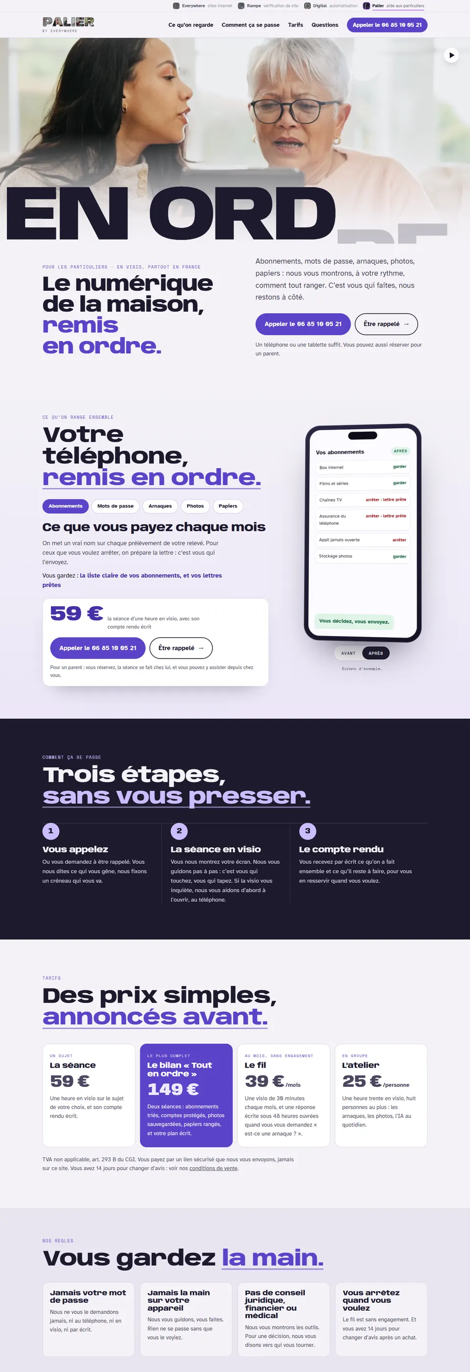 Le site Palier sur un ordinateur