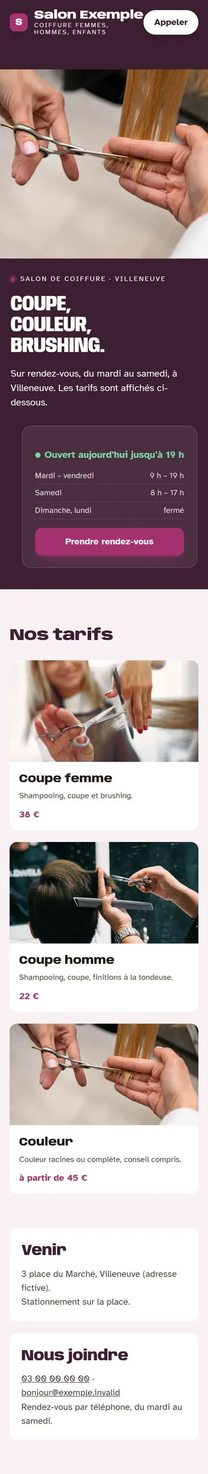 Salon Exemple sur un téléphone