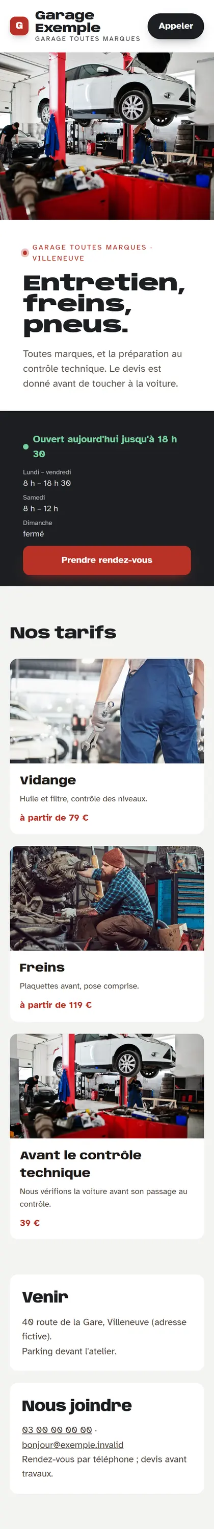 Garage Exemple sur un téléphone