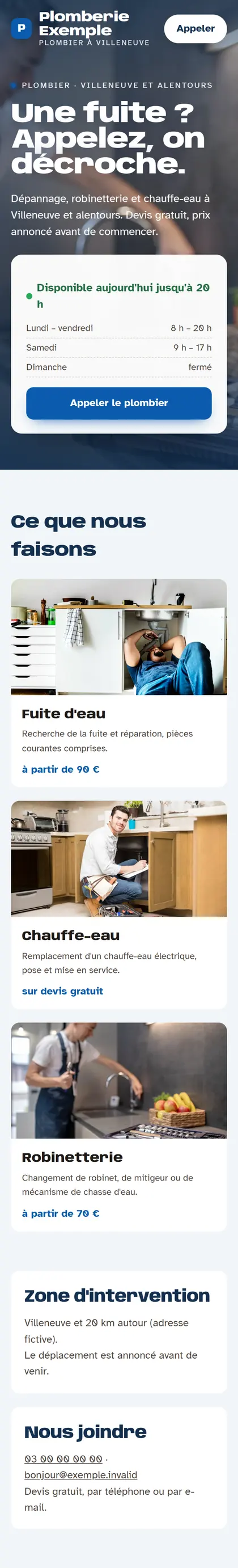 Plomberie Exemple sur un téléphone
