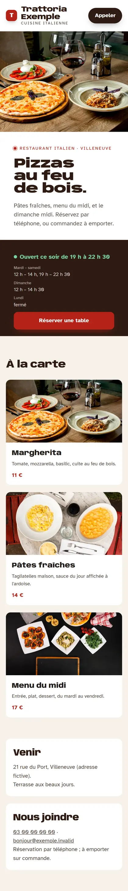 Trattoria Exemple sur un téléphone